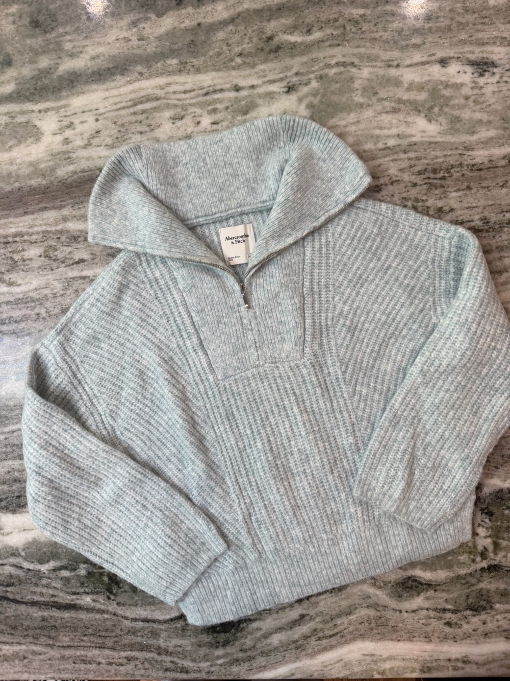 Abercrombie & Fitch Pale Blue Ribbed Half-Zip Cowl Sweater